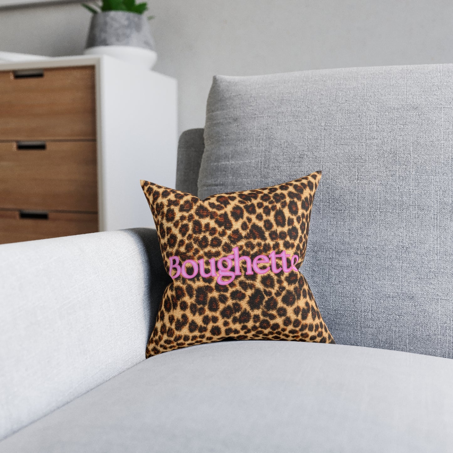 Boughetto Cheetah Pillow- Pink Suede Back