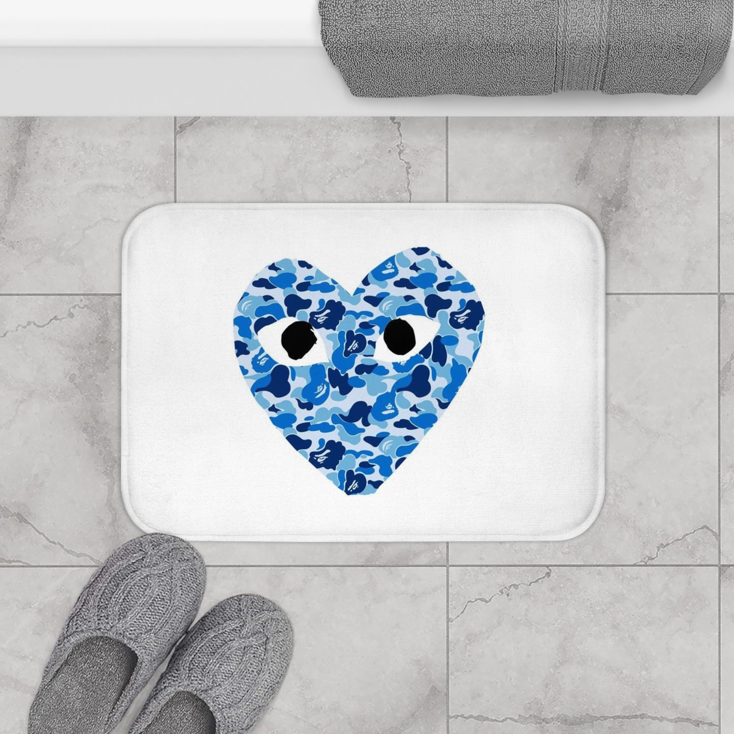 Blue Heart Camo Bath Mat