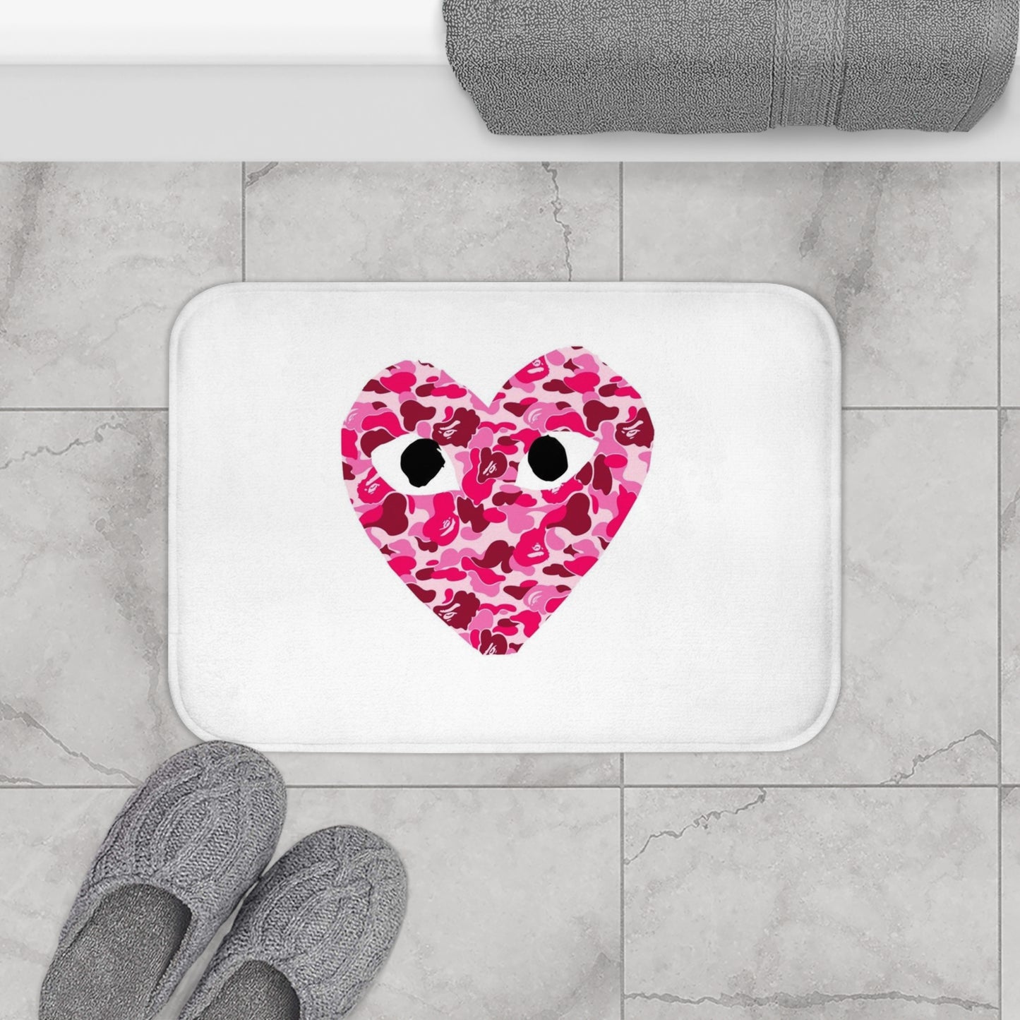 Pink Hearts Camo Bath Mat