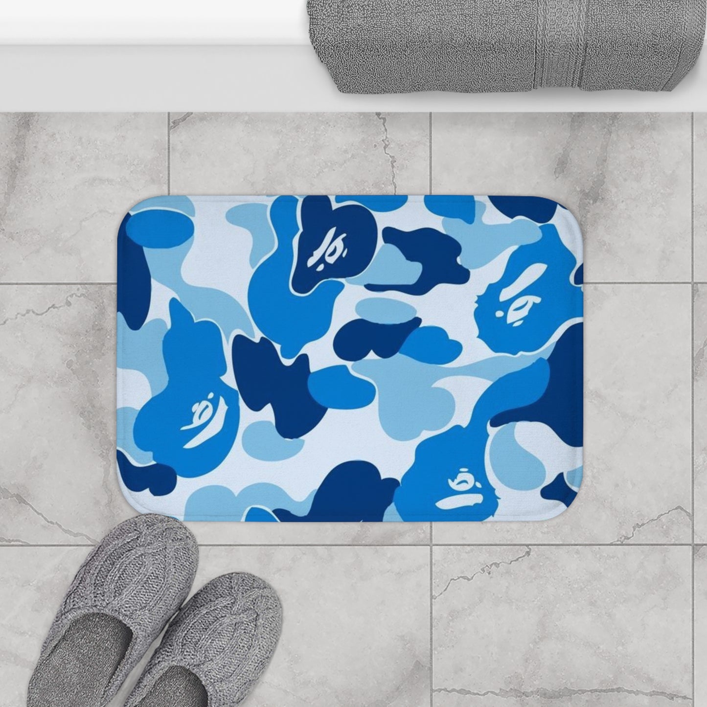 Blue Camo Print Bath Mat